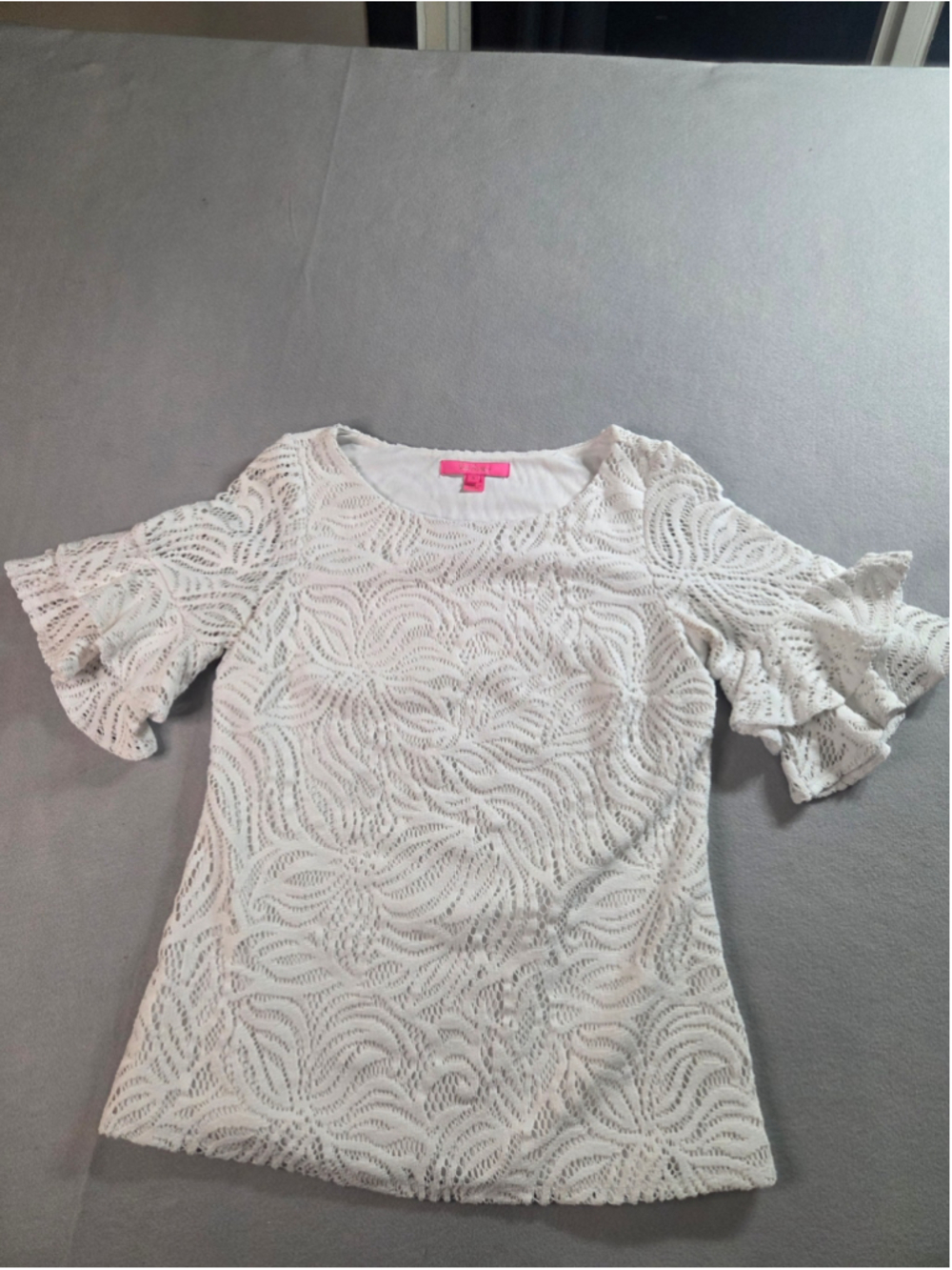 Women's Lilly Pulitzer White Lace Ruffle Sleeve Blouse Size S